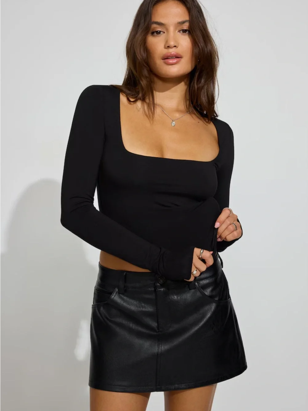 Garage Black Faux-Leather Skirt